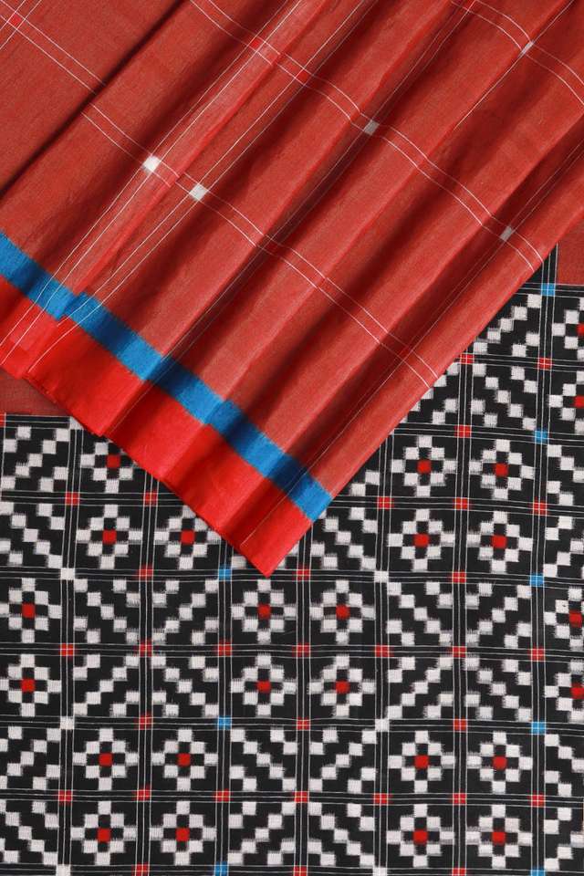 Dark Red Pochampalli Pure Silk Linen Ikat Saree thumbnail image number null