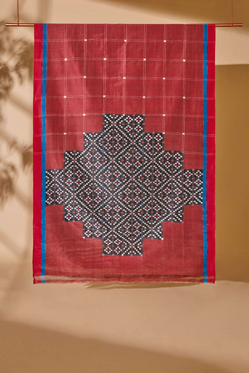 Dark Red Pochampalli Pure Silk Linen Ikat Saree image number null