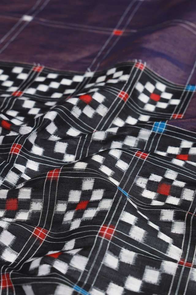 Violet Pochampalli Pure Silk Linen Ikat Saree thumbnail image number null