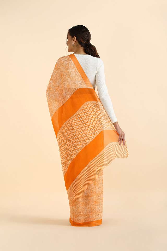 Light Orange Viscose Georgette Printed Saree thumbnail image number null