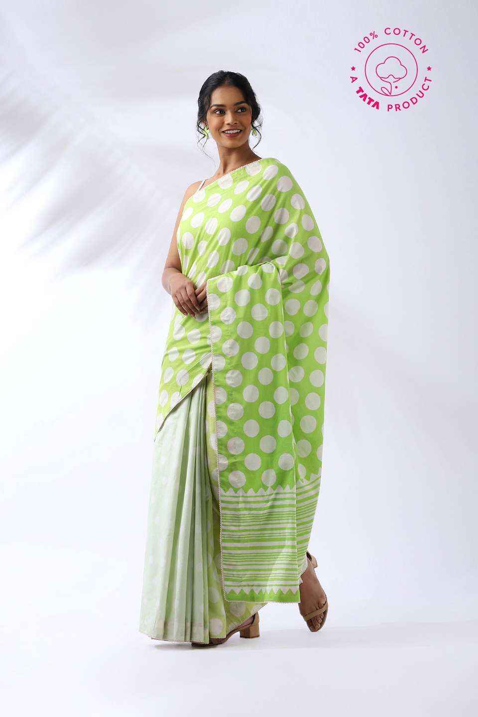 Light Green Pure Cotton Hand Printed Saree