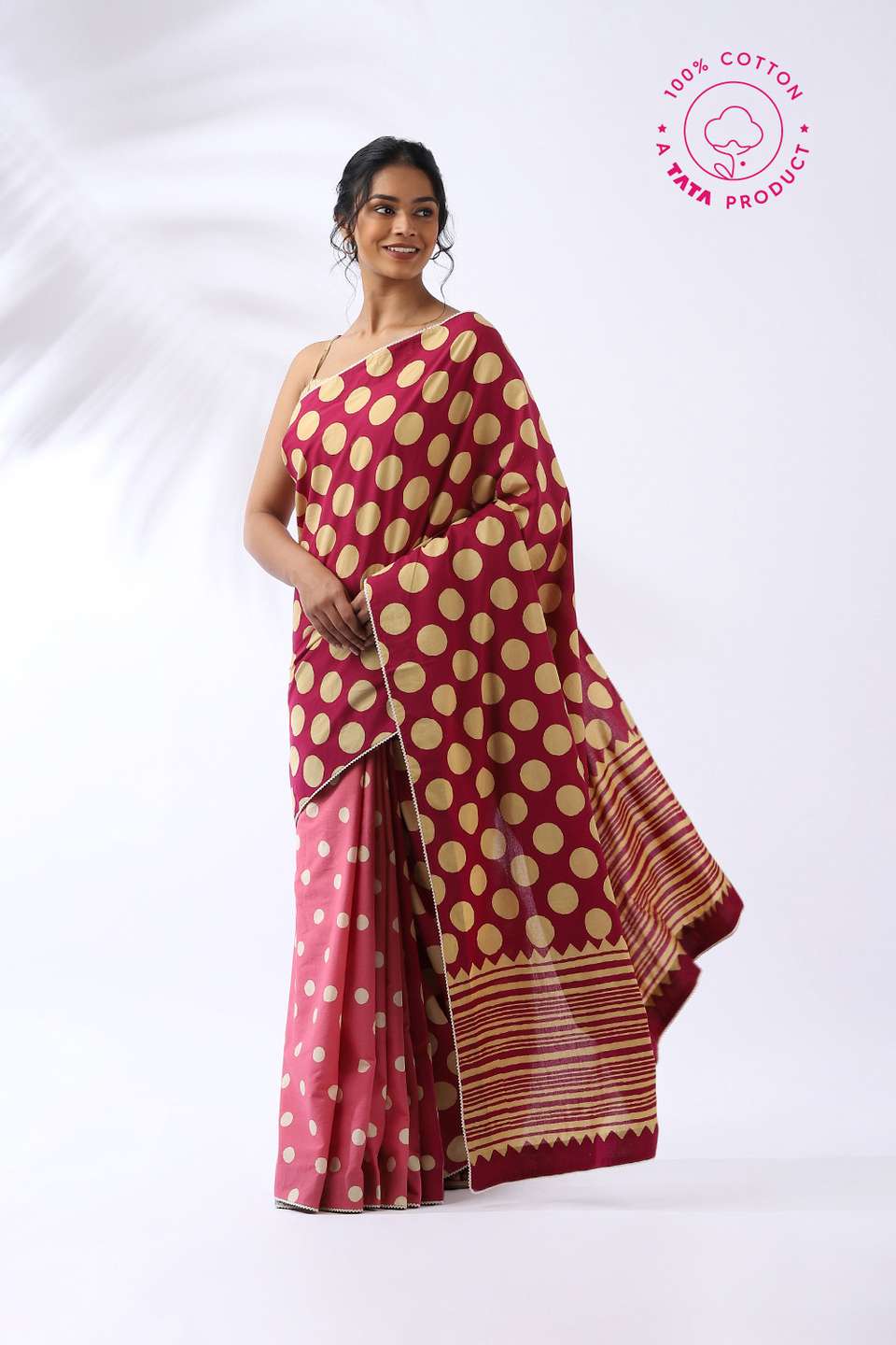 Maroon Pure Cotton Hand Printed Saree
