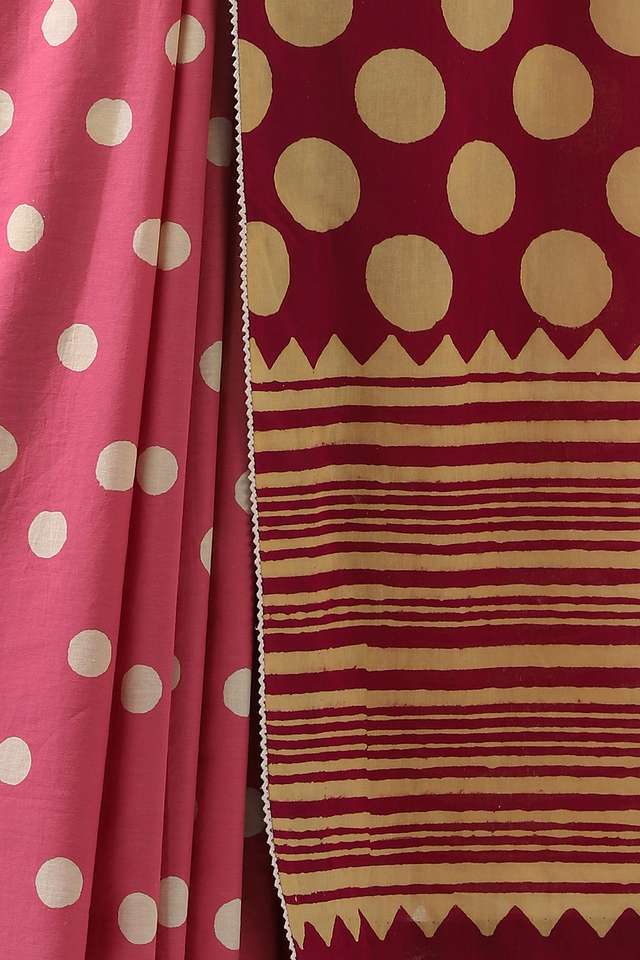 Maroon Pure Cotton Hand Printed Saree thumbnail image number null
