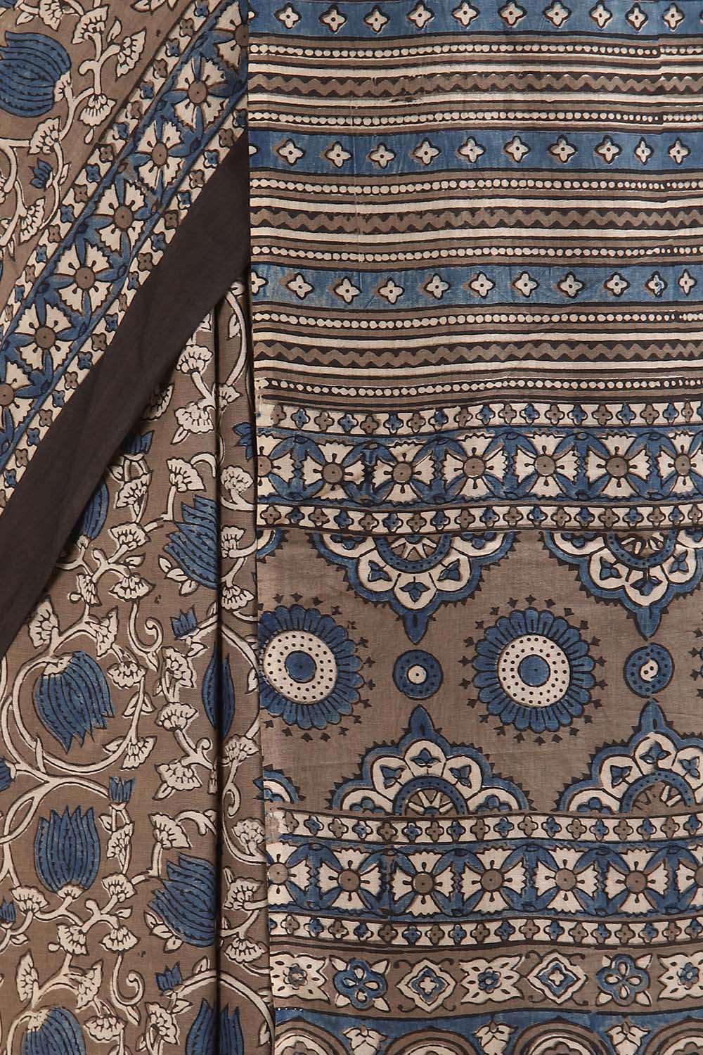 Grey Pure Cotton Ajrakh Printed Saree image number null