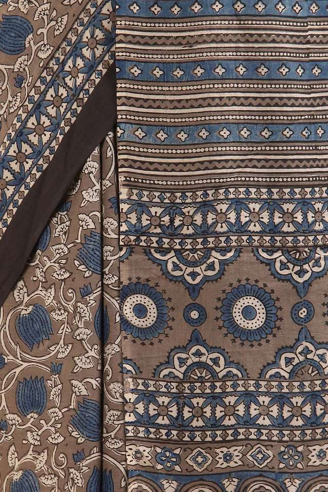 Grey Pure Cotton Ajrakh Printed Saree thumbnail image number null