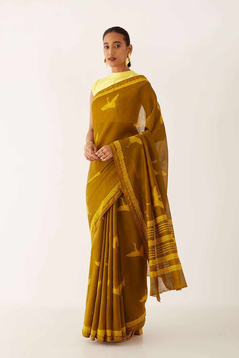 Dark Yellow Pure Silk Cotton Bagru Printed Saree image number null