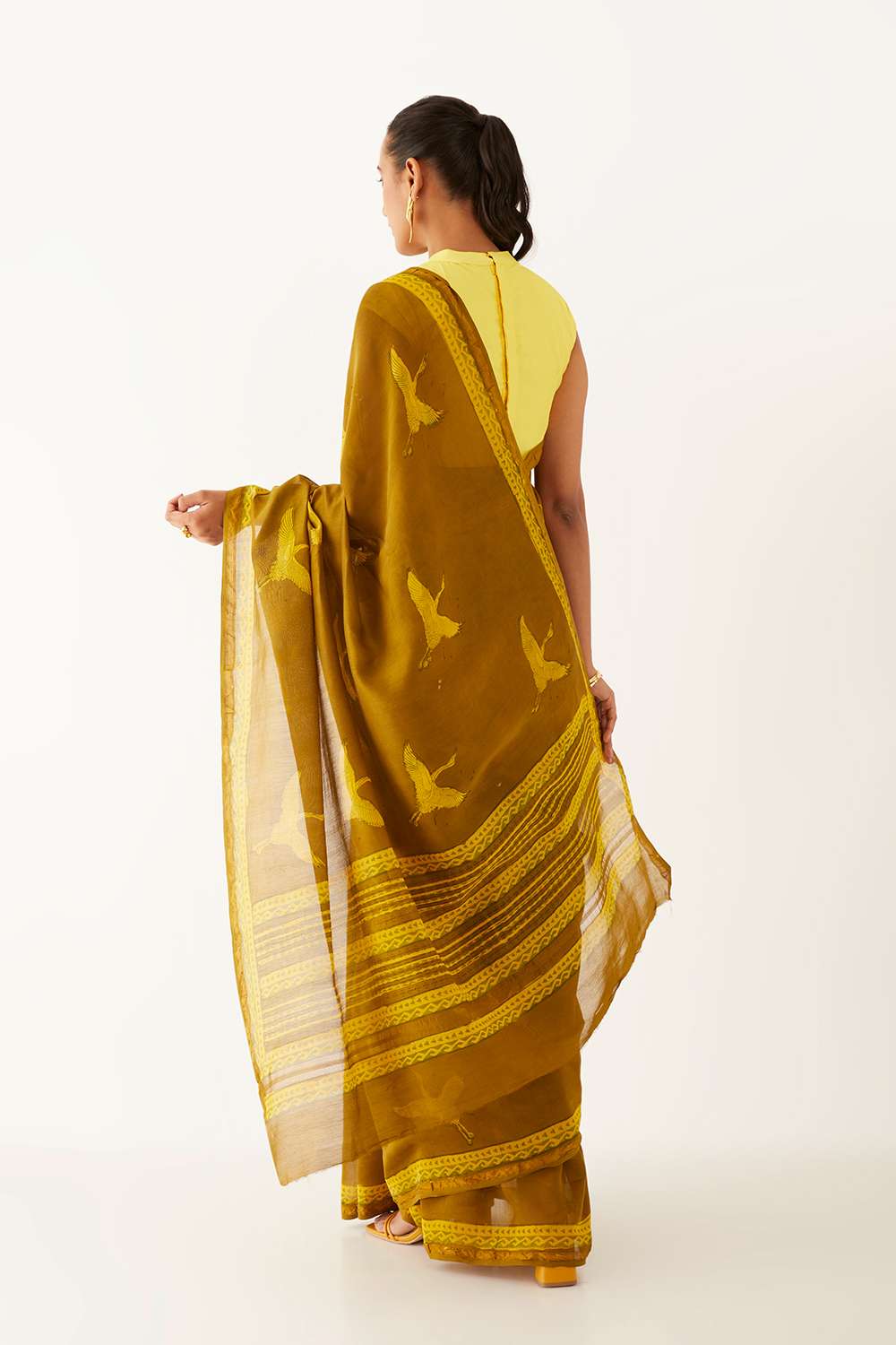 Dark Yellow Pure Silk Cotton Bagru Printed Saree image number null