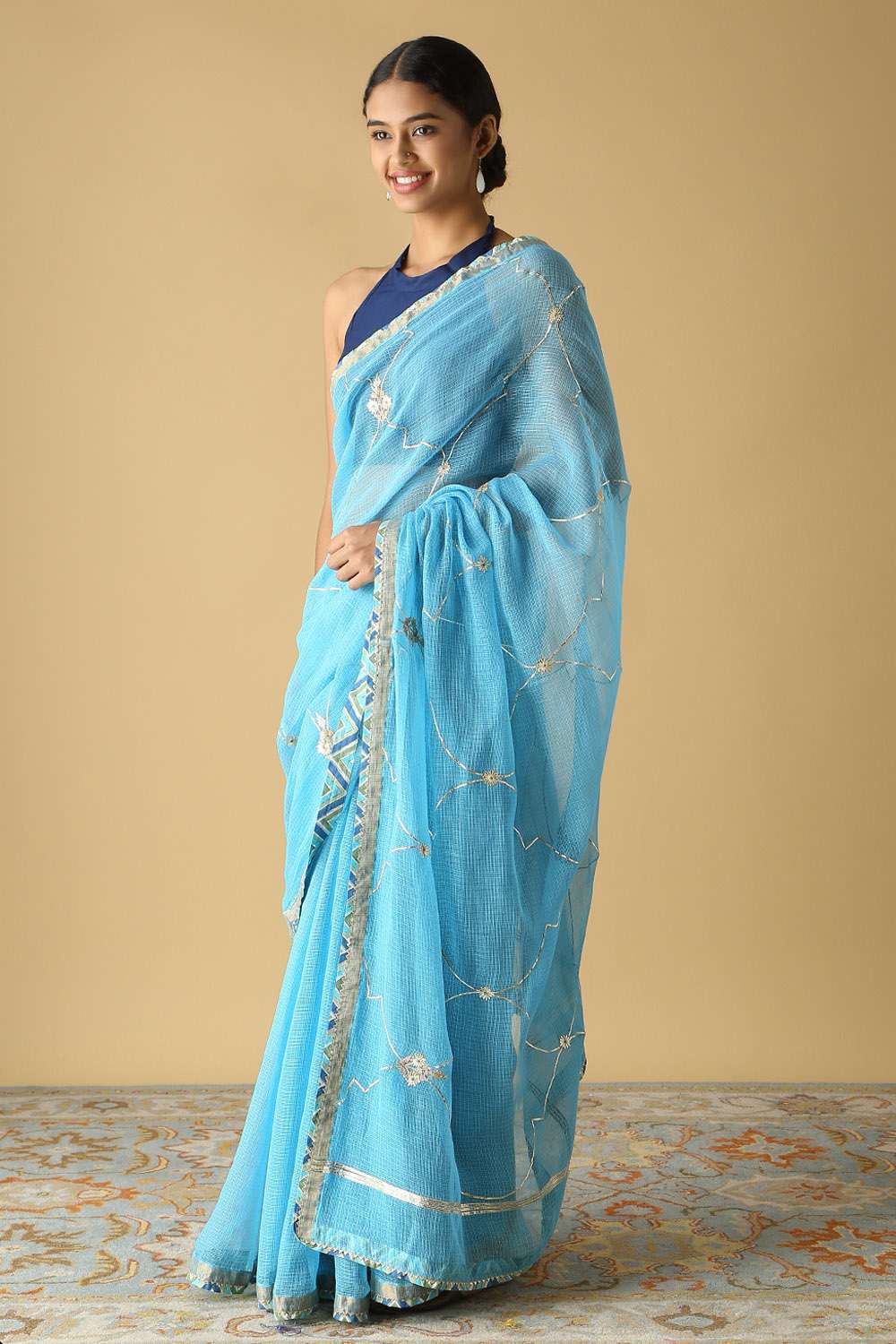 Light Blue Pure Silk Kota Printed Saree image number null