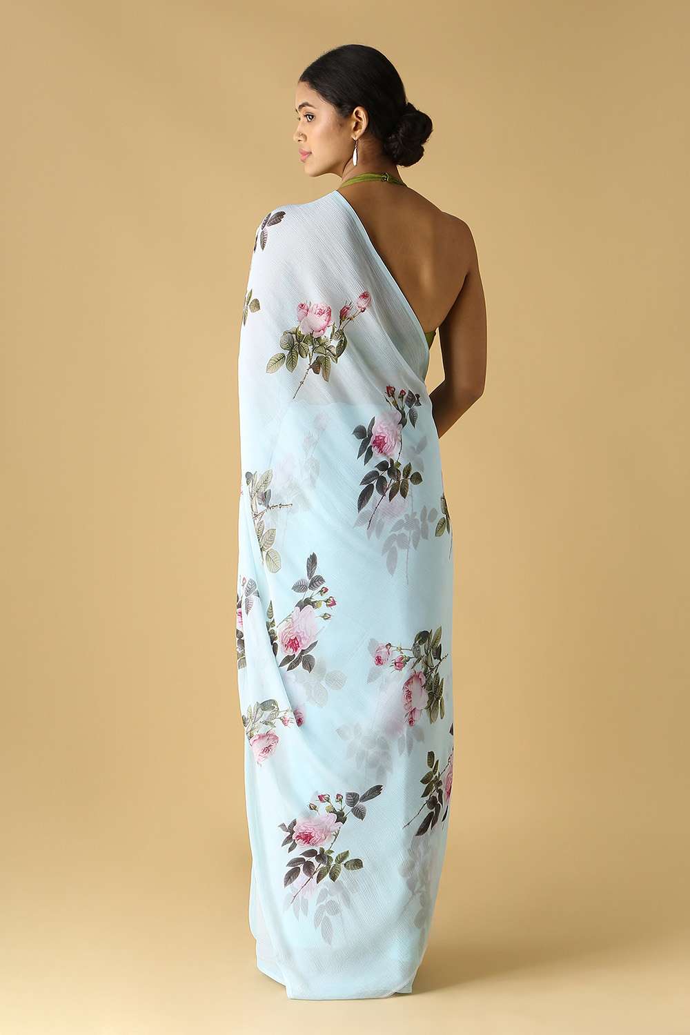 Light Blue Pure Chiffon Digital Printed Saree image number null