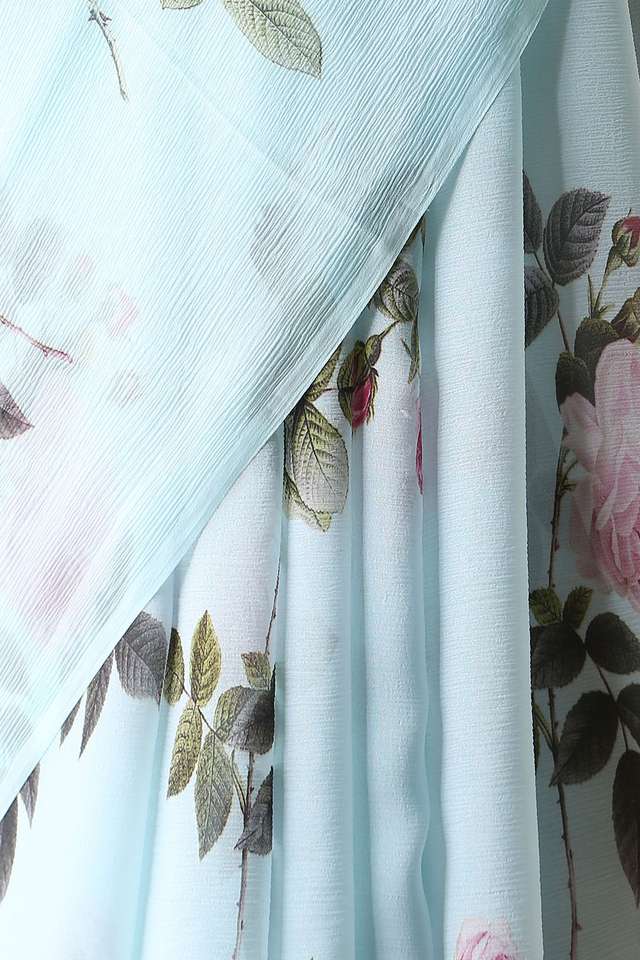 Light Blue Pure Chiffon Digital Printed Saree thumbnail image number null
