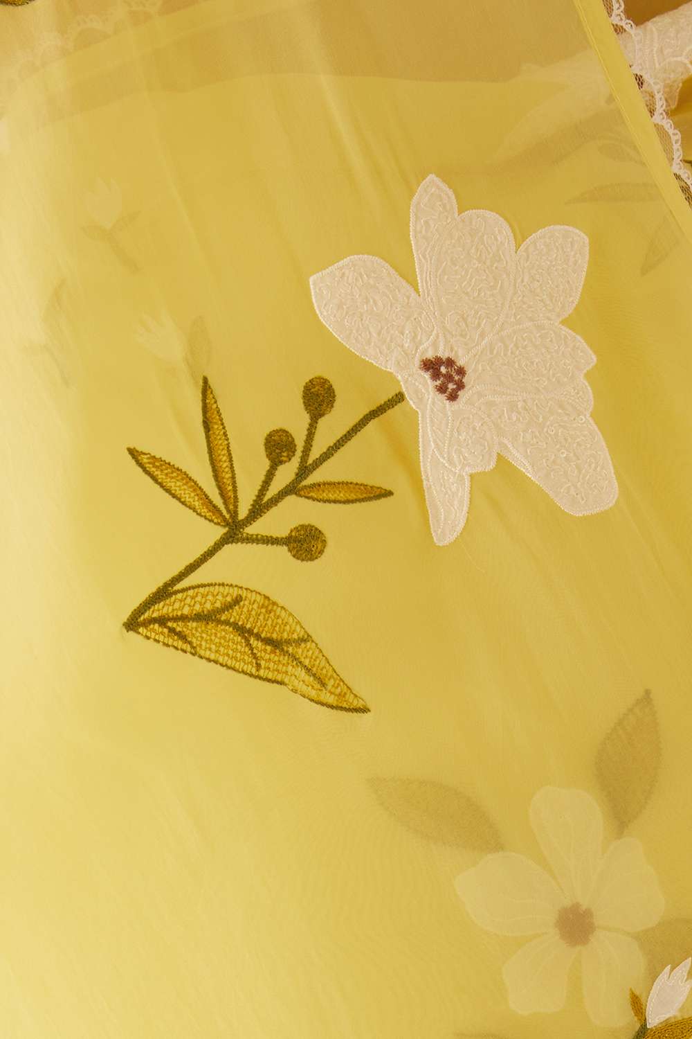 Yellow Viscose Organza Embroidered Saree image number null