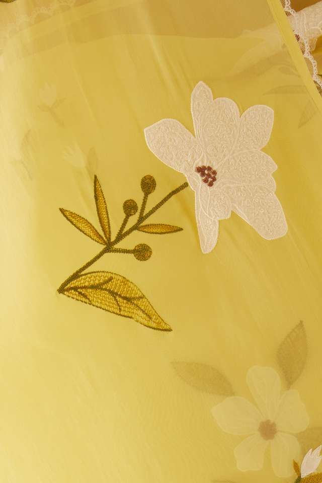 Yellow Viscose Organza Embroidered Saree thumbnail image number null