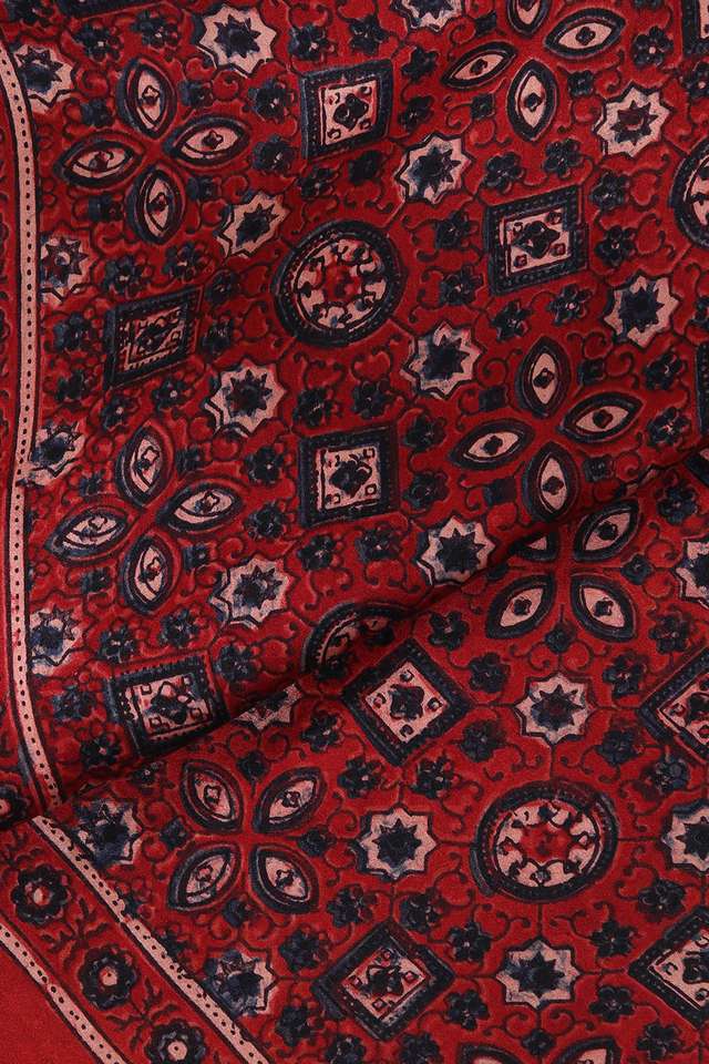 Dark Red Pure Silk Ajrakh Printed Saree thumbnail image number null