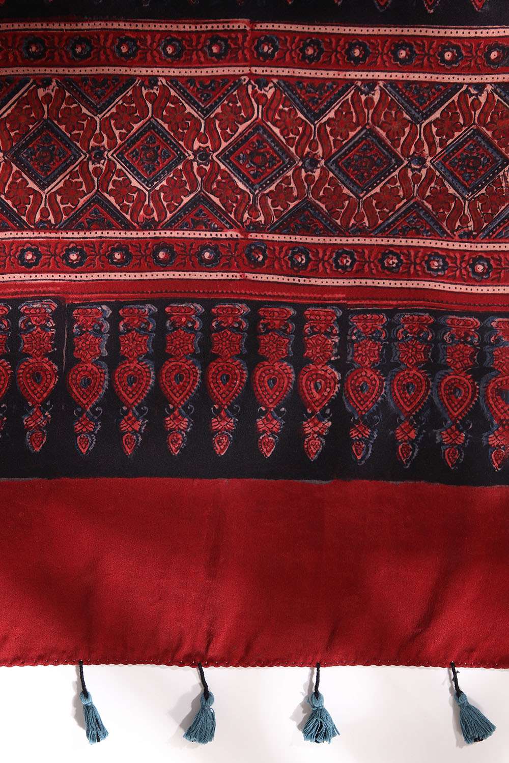 Dark Red Pure Silk Ajrakh Printed Saree image number null
