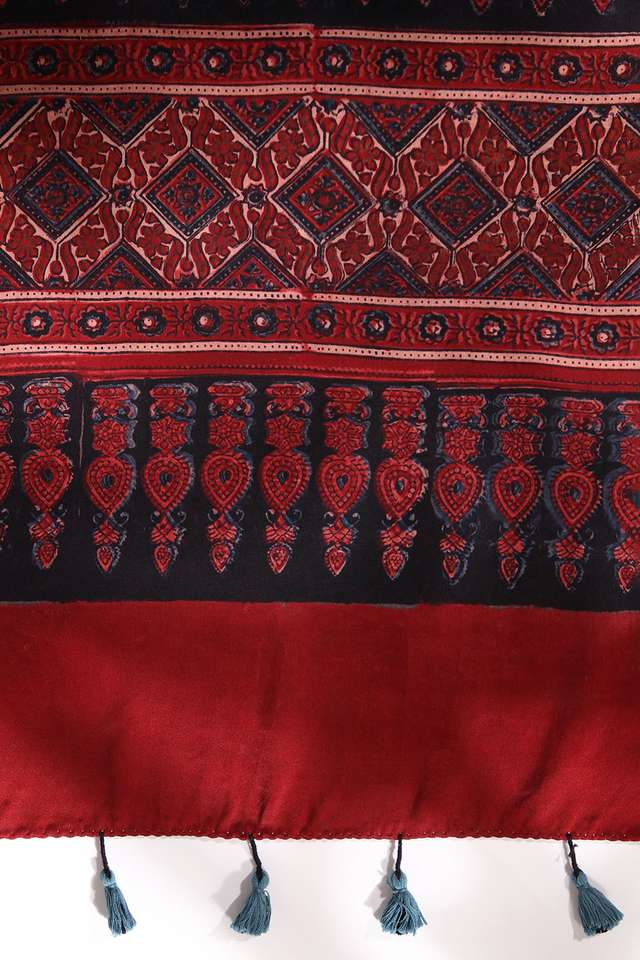 Dark Red Pure Silk Ajrakh Printed Saree thumbnail image number null