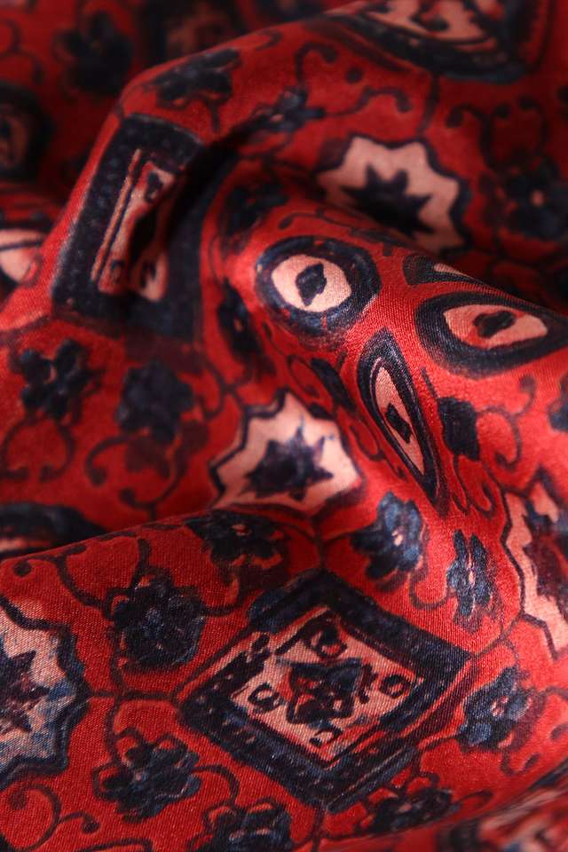 Dark Red Pure Silk Ajrakh Printed Saree thumbnail image number null