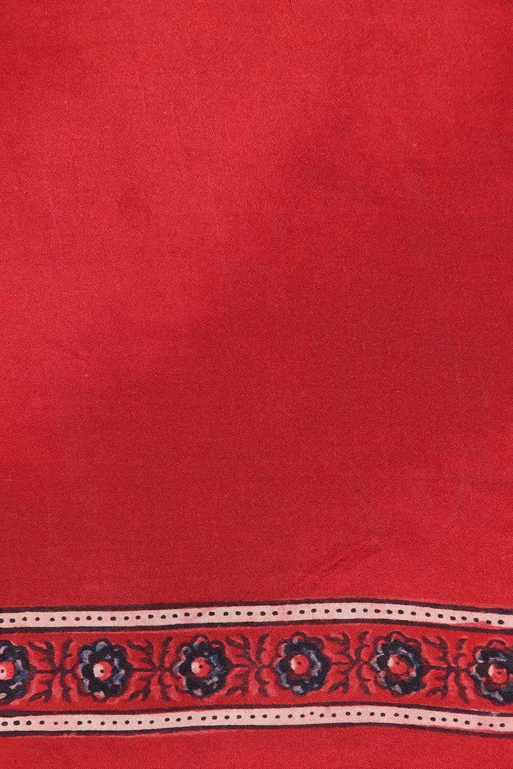 Dark Red Pure Silk Ajrakh Printed Saree image number null