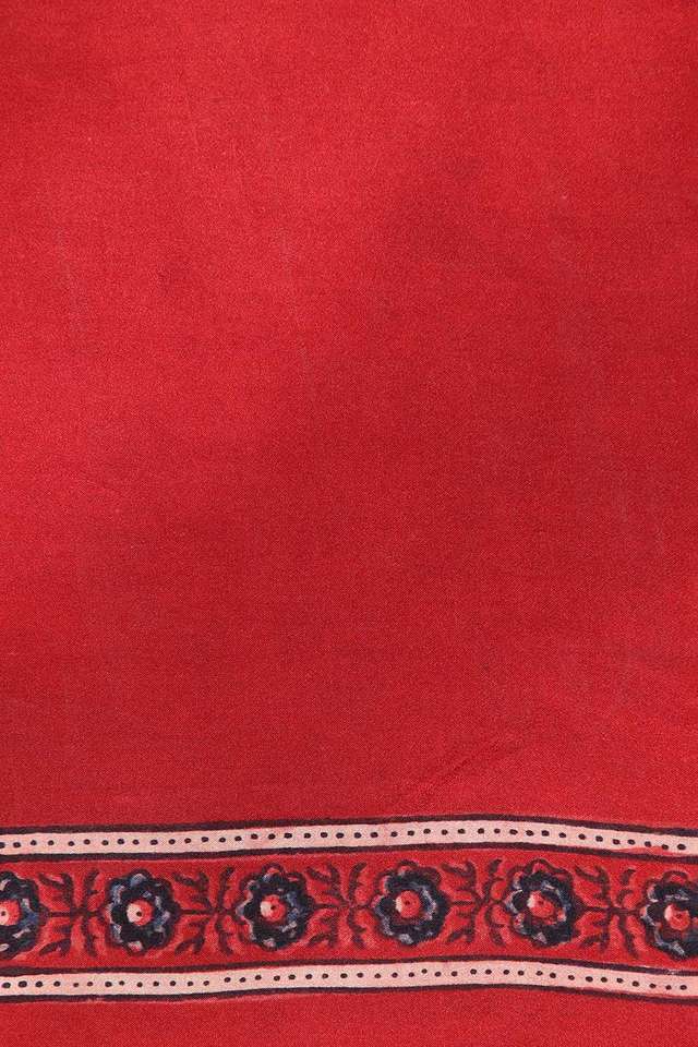 Dark Red Pure Silk Ajrakh Printed Saree thumbnail image number null