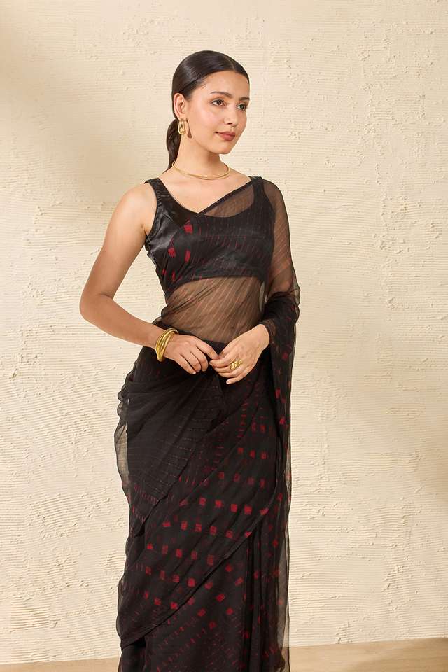 Black Rajasthan Pure Silk Georgette Tie & Dye Leheriya Saree image number