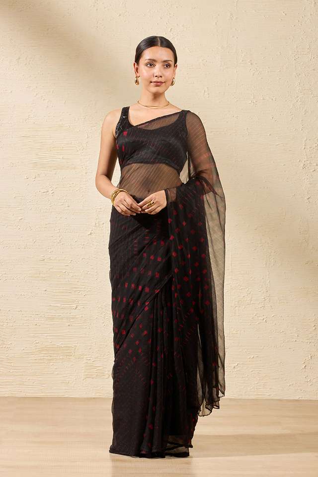 Black Rajasthan Pure Silk Georgette Tie & Dye Leheriya Saree thumbnail image number null