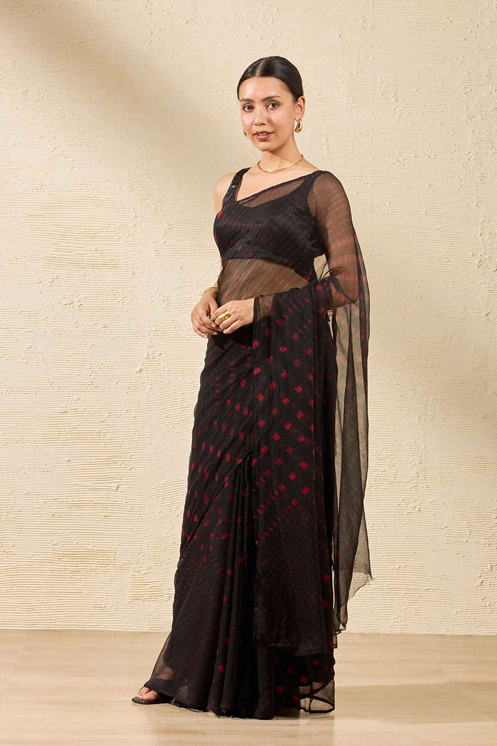 Black Rajasthan Pure Silk Georgette Tie & Dye Leheriya Saree image number null