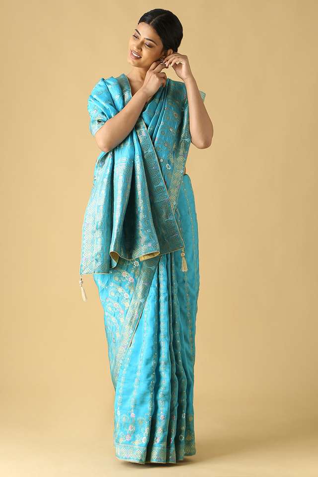 Blue Luxe Woven Saree thumbnail image number null