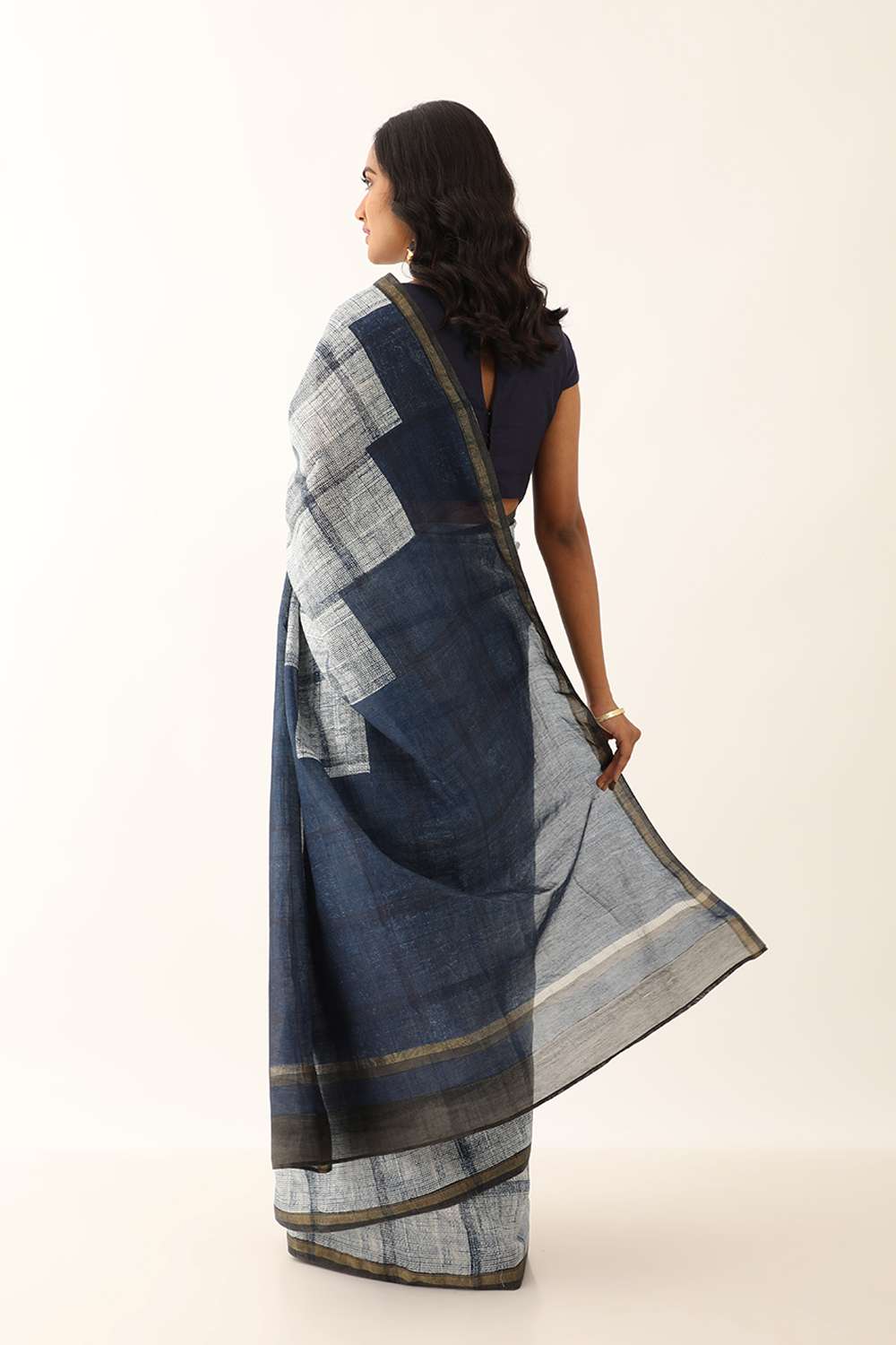 Light Blue Pure Silk Cotton Block Printed Saree image number null
