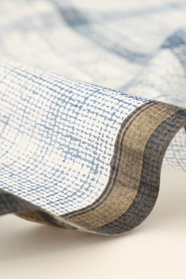 Light Blue Pure Silk Cotton Block Printed Saree thumbnail image number null