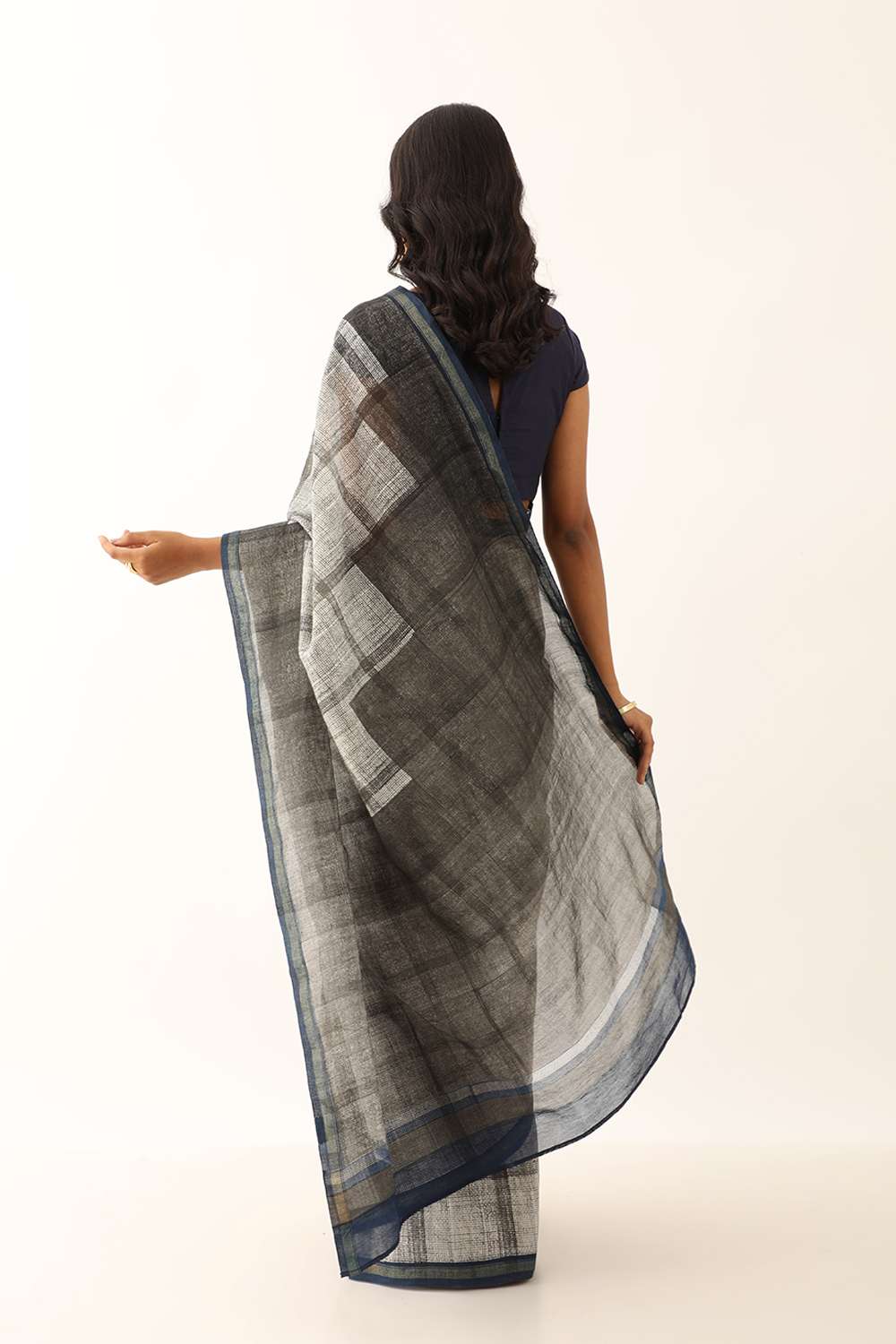 Off White Pure Silk Cotton Block Printed Saree image number null