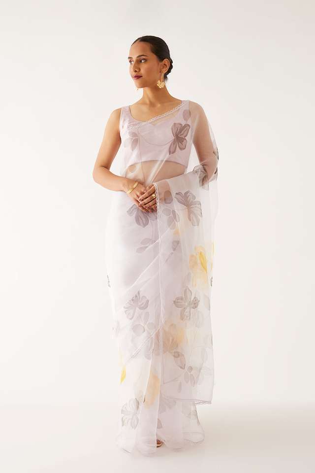 Light Violet Pure Organza Painted Saree thumbnail image number null