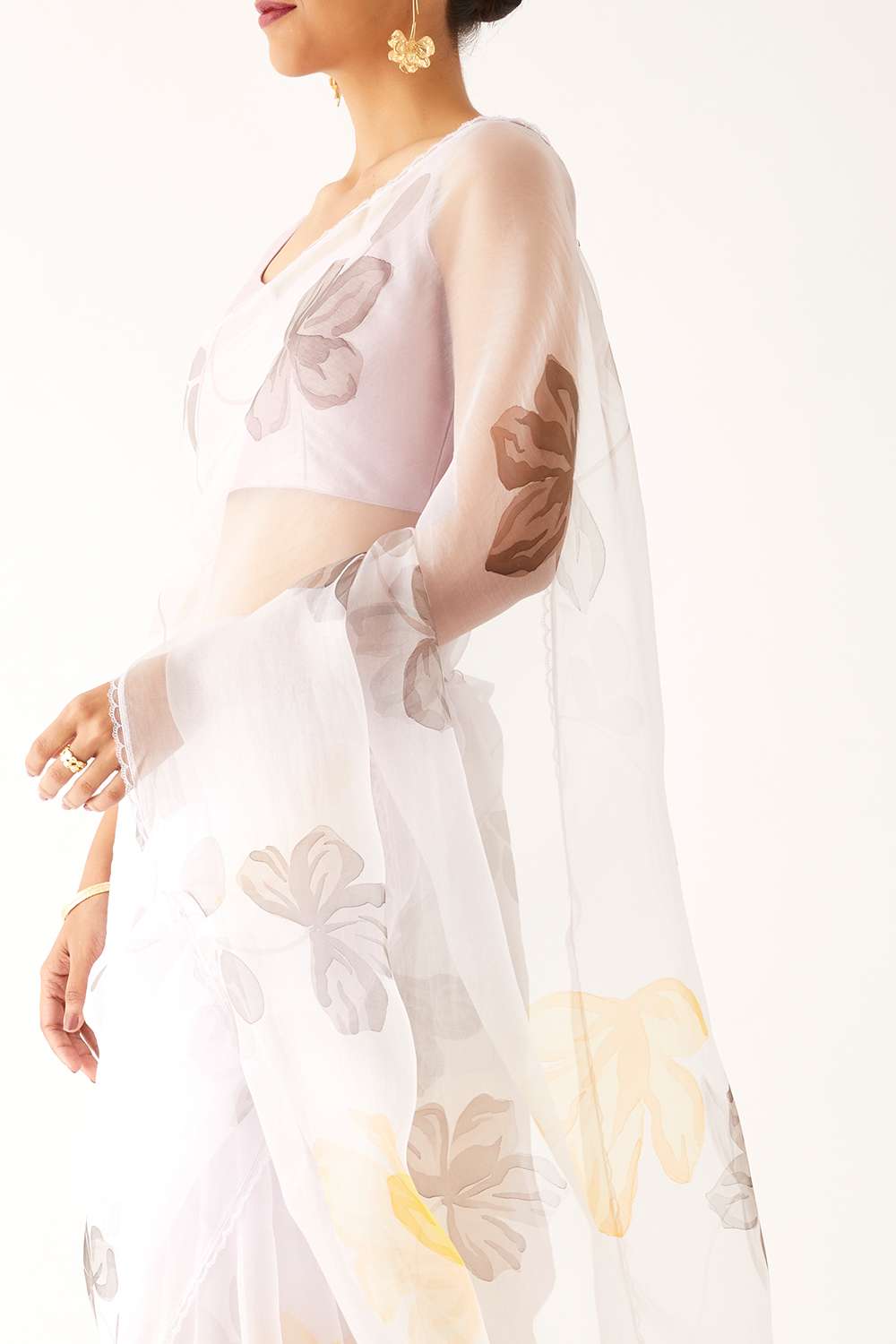 Light Violet Pure Organza Painted Saree image number null