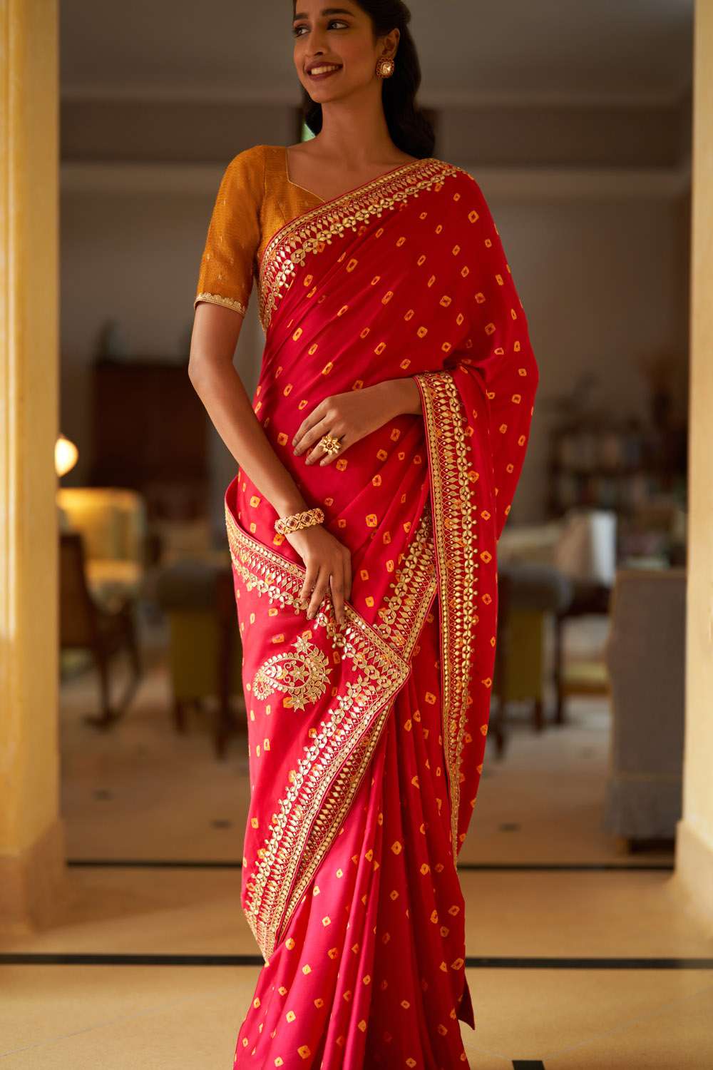 Pink Rajasthan Viscose Tie and Dye Saree image number null