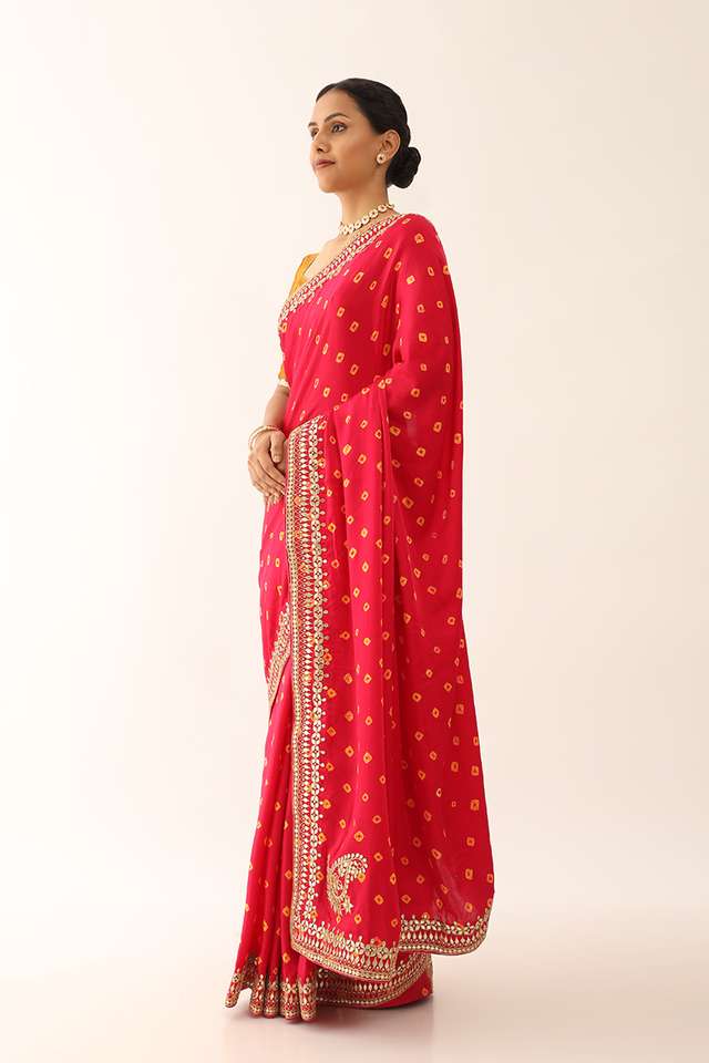 Pink Rajasthan Viscose Tie and Dye Saree thumbnail image number null