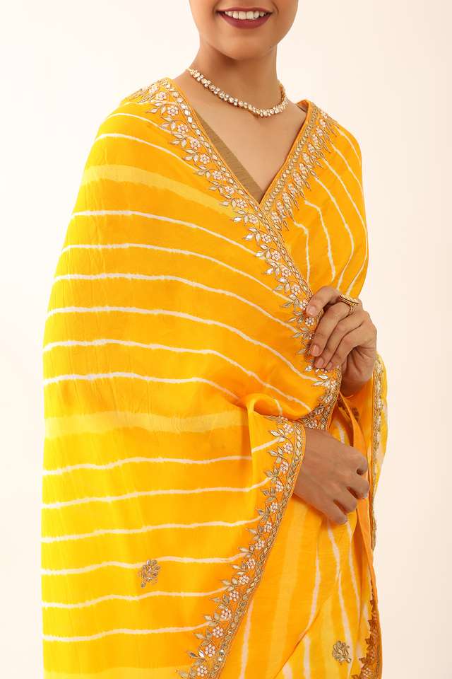 Light Yellow Craft Viscose Leheriya Saree image number