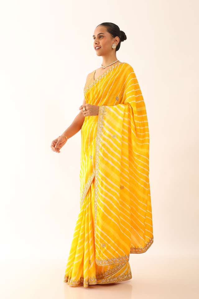 Light Yellow Craft Viscose Leheriya Saree thumbnail image number null