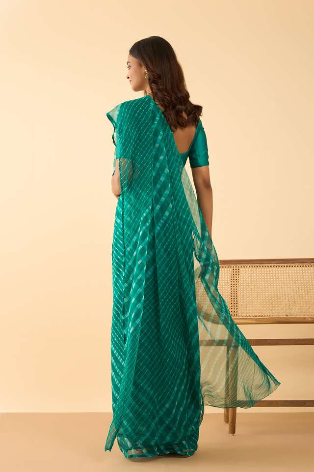 Green Pure Silk Georgette Tie And Dye-Lehariya Saree thumbnail image number null