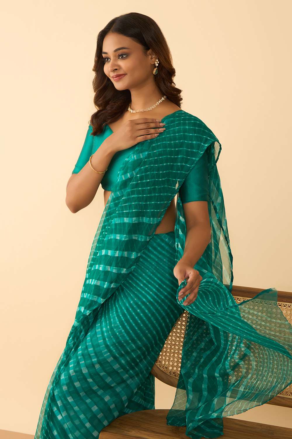 Green Pure Silk Georgette Tie And Dye-Lehariya Saree image number null