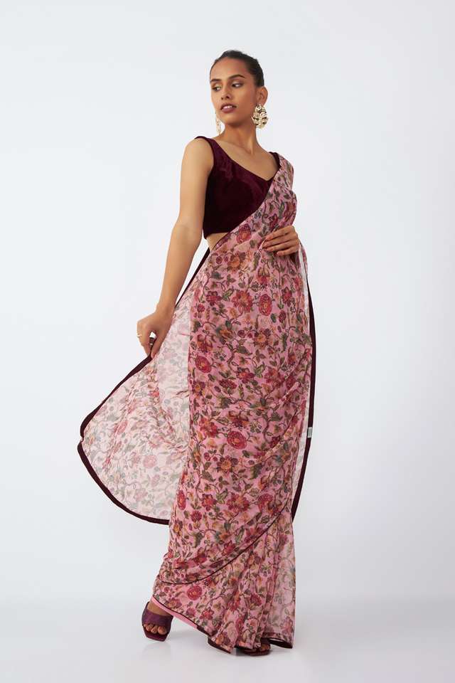 Pink Viscose Chiffon Digital Printed Saree image number