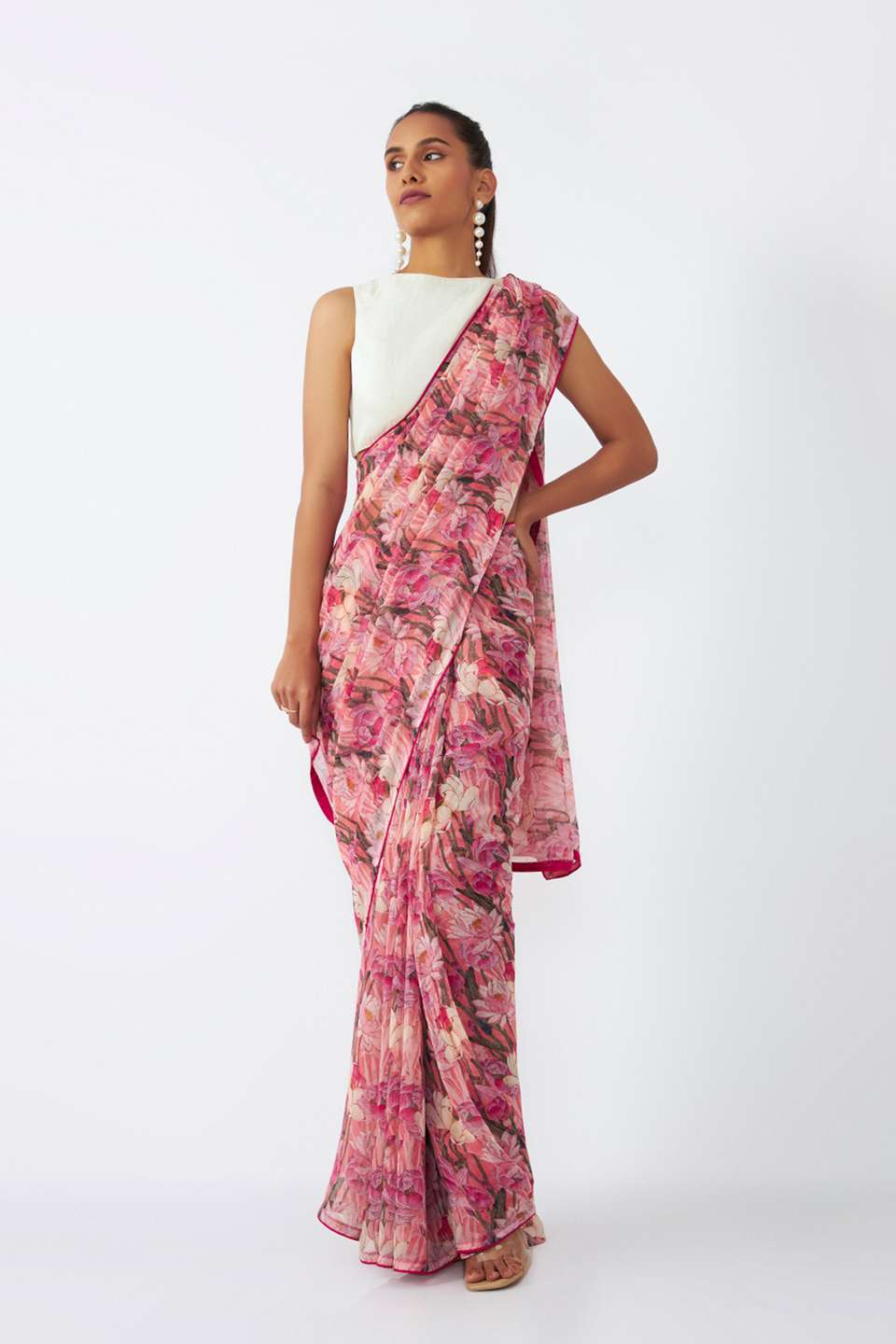 Pink Viscose Chiffon Digital Printed Saree