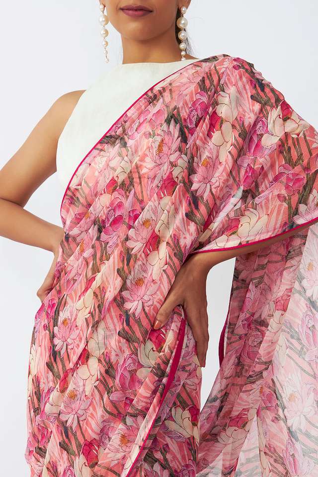 Pink Viscose Chiffon Digital Printed Saree thumbnail image number null