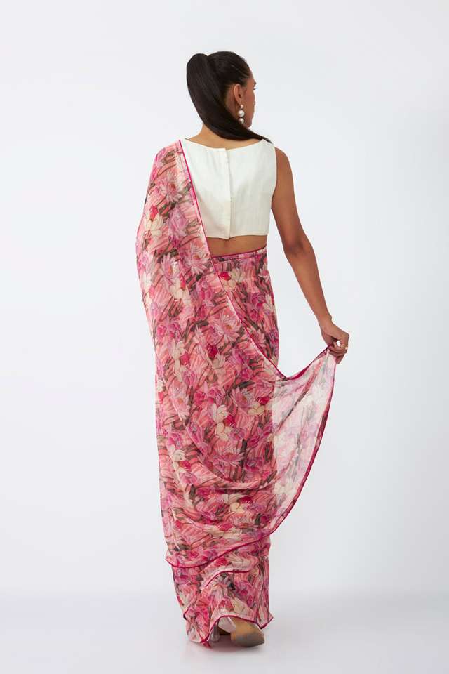Pink Viscose Chiffon Digital Printed Saree thumbnail image number null