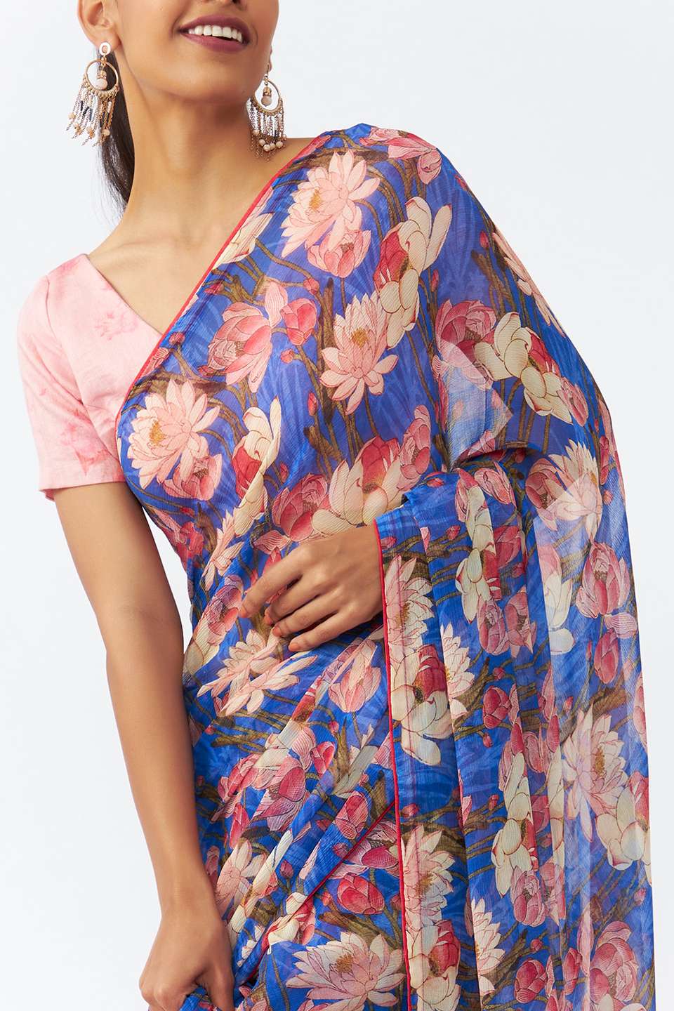 Blue Viscose Chiffon Digital Printed Saree