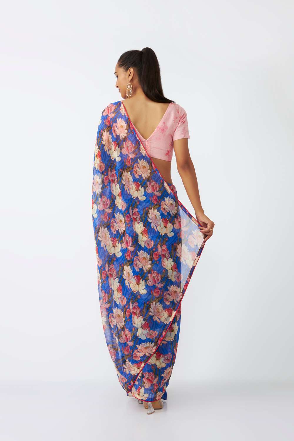 Blue Viscose Chiffon Digital Printed Saree image number null