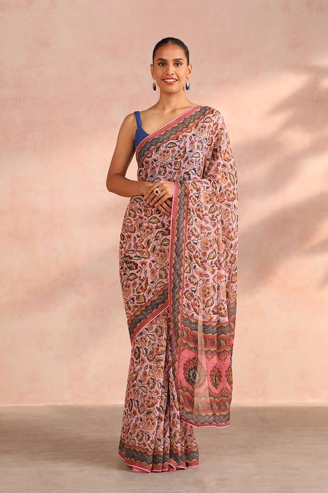 Pink Gujarat Printed Viscose Georgette Saree image number