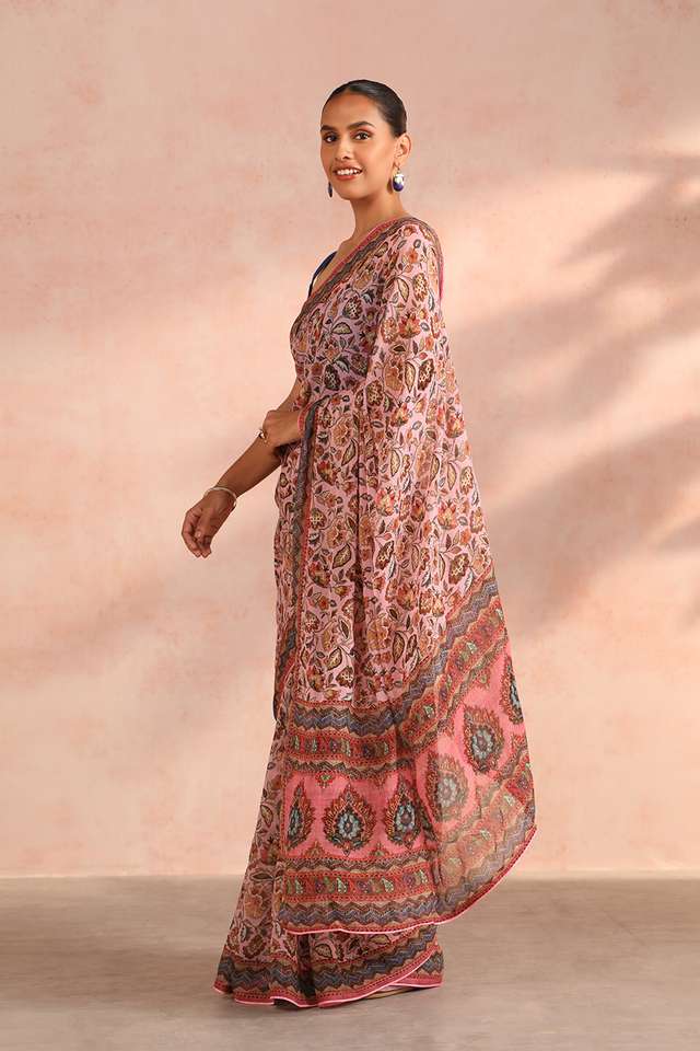 Pink Gujarat Printed Viscose Georgette Saree thumbnail image number null