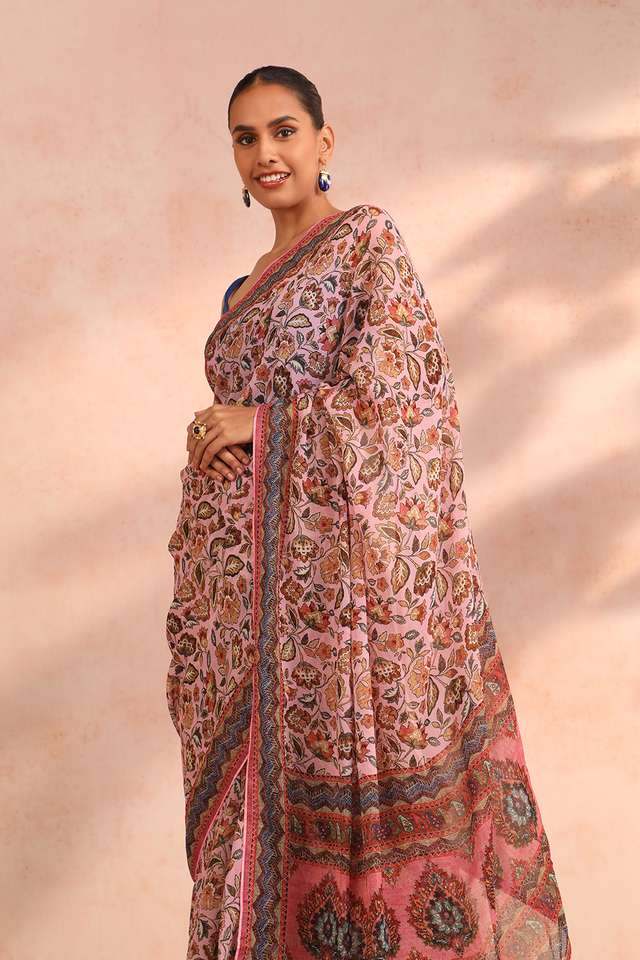 Pink Gujarat Printed Viscose Georgette Saree thumbnail image number null