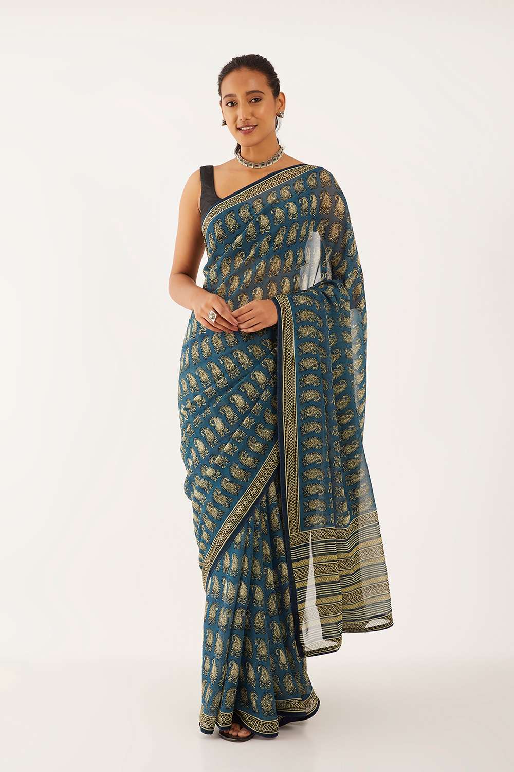 Grey Viscose Georgette Digital Printed  Saree image number null