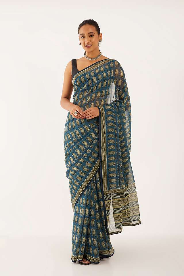 Grey Viscose Georgette Digital Printed  Saree image number