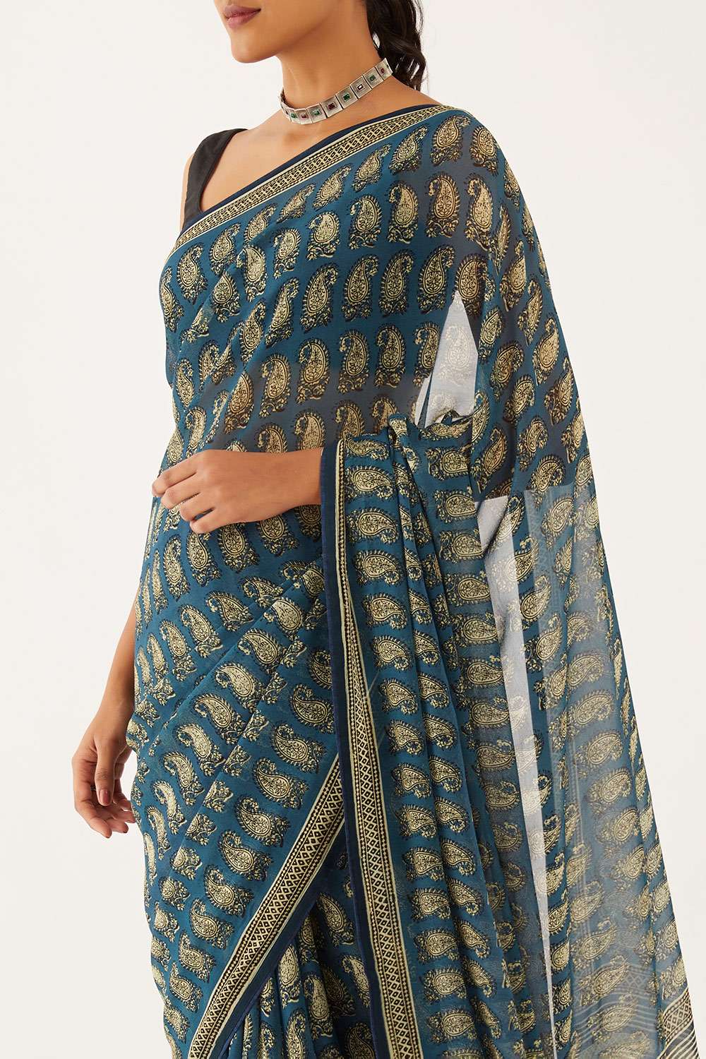 Grey Viscose Georgette Digital Printed  Saree image number null