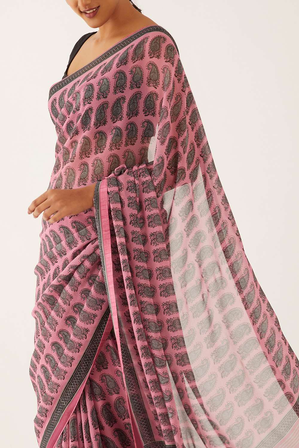 Pink Viscose Georgette Digital Printed  Saree image number null